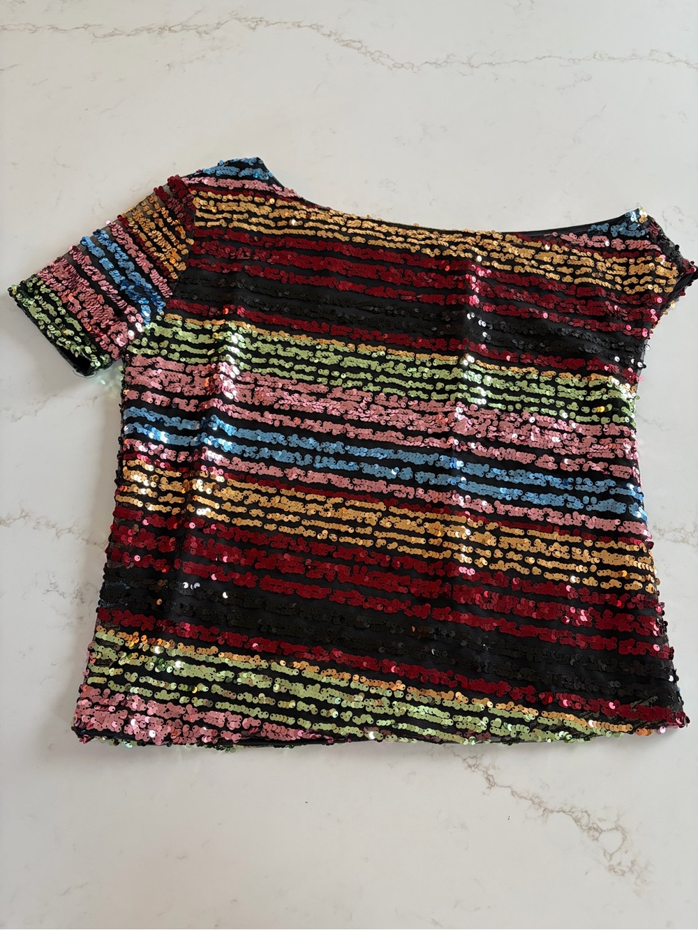 Sequin Stripe Short Sleeve Women’s Top - Multicolor